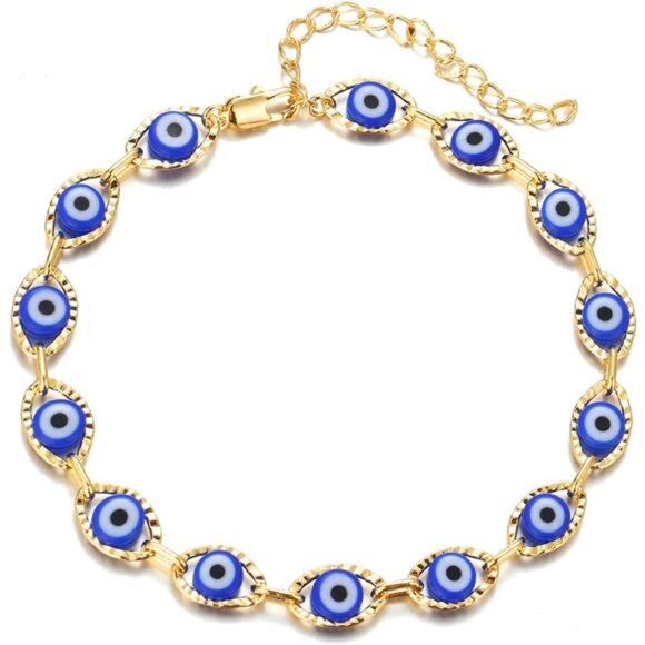 Gold Plated Evil Eye Bracelet for Women Dainty Chain Bracelet, Protection - Picture 1 of 7